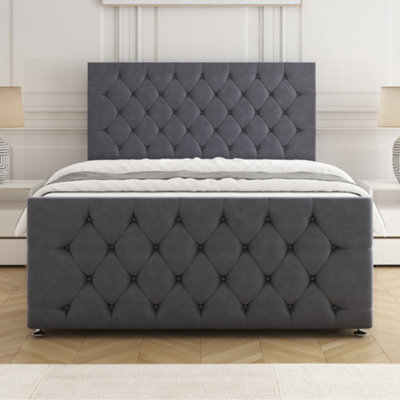 Bsspoke Maya Divan Bed Set Grey Plush Velvet With 24Inch Headboard & 20Inch Footboard & Mattress No Drawers In All Sizes - image 1