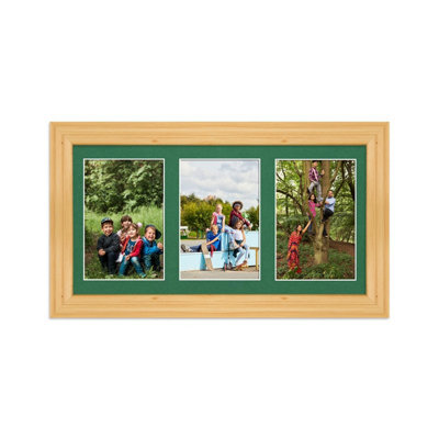 AK Frames 40X20Cm Light Oak Classic Multi Photo Frame With Emerald Mount - Holds 3 Apertures (3X) 6X4 Photos - image 1