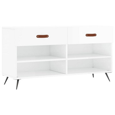 Berkfield Industrial Shoe Bench High Gloss White 102X35X55 Cm Engineered Wood - image 1