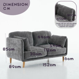 Velvet Upholstered Loveseat, Luxury Modern 2 Seater Sofa - thumbnail 2