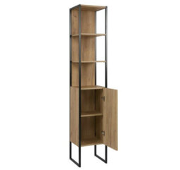 Impact Furniture Freestanding Tall Bathroom Cabinet Storage Unit Tallboy Black Steel Industrial Frame Oak Finish Loft Display Shelf Brook - thumbnail 4
