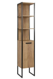 Impact Furniture Freestanding Tall Bathroom Cabinet Storage Unit Tallboy Black Steel Industrial Frame Oak Finish Loft Display Shelf Brook - thumbnail 2