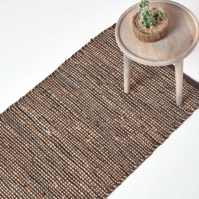 Homescapes Madras Leather Hemp Rug Brown, 66 X 200 Cm - image 1
