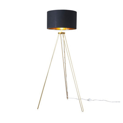 Valuelights Aero Modern Gold Hairpin Design Tripod Floor Lamp With Black/gold Drum Shade - Includes 6W Led Gls Bulb 3000K - image 1