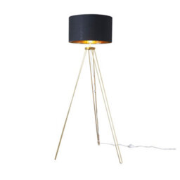 Valuelights Aero Modern Gold Hairpin Design Tripod Floor Lamp With Black/gold Drum Shade - Includes 6W Led Gls Bulb 3000K