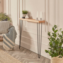 Off The Grain Oak Console Table  - 70Cm Wooden Table With Steel Legs