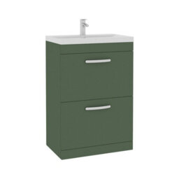 Royal Bathrooms Turin 600mm Floor Standing Vanity Unit Matt Green 2 Drawer Mid-Edge Basin - thumbnail 6