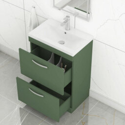 Royal Bathrooms Turin 600mm Floor Standing Vanity Unit Matt Green 2 Drawer Mid-Edge Basin - thumbnail 5