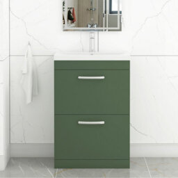 Royal Bathrooms Turin 600mm Floor Standing Vanity Unit Matt Green 2 Drawer Mid-Edge Basin - thumbnail 1
