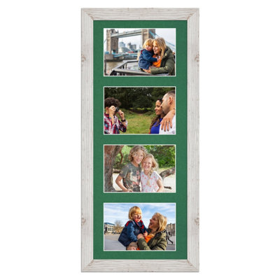 AK Frames 50X20Cm White Rustic Modern Multi Photo Frame With Emerald Mount - Holds 4 Apertures (4X) 6X4 Photos - image 1