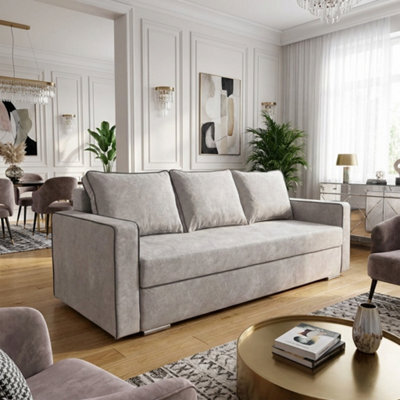 Beno Sofa Bed With Storage Compartment Laminated Board Chipboard Bonell Springs Wooden Legs 230X92X91Cm Beige - image 1