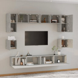 Berkfield 8 Piece Tv Cabinet Set Concrete Grey Engineered Wood - thumbnail 3