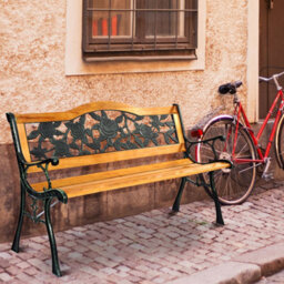 Costway Outdoor Garden Bench Loveseat 2 Seater Park Chair Wood Slats Seat Weather Proof - thumbnail 4
