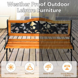 Costway Outdoor Garden Bench Loveseat 2 Seater Park Chair Wood Slats Seat Weather Proof - thumbnail 6
