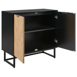 Beliani Nordic Living Sideboard Black And Light Wood 2-Door, 800 X 400 X 800mm - thumbnail 5