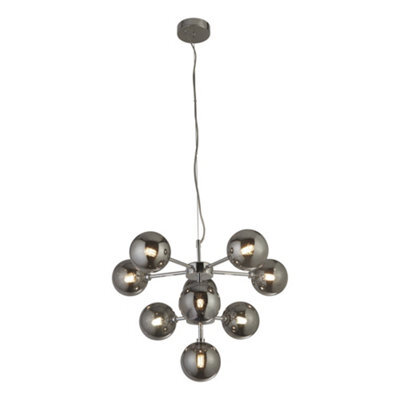 Lighting Collection Dalian Chrome & Smoke Glass Shades 9 Light Pendant - image 1