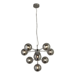 Lighting Collection Dalian Chrome & Smoke Glass Shades 9 Light Pendant - thumbnail 1
