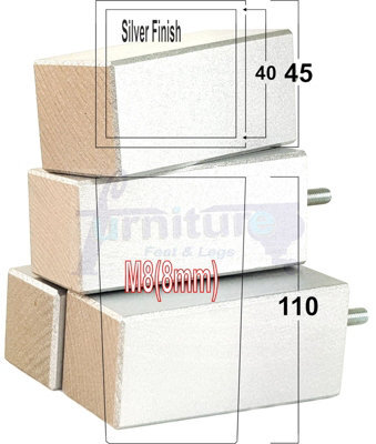 L&F 4X Replacement Furniture Legs Solid Wood 110mm High Sofas Chairs Settee Cabinets Legs M8 Tsp2055 Silver - image 1