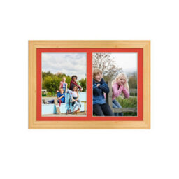 AK Frames 20X14 Light Oak Classic Multi Photo Frame With Poppy Red Mount - Holds 2 Apertures (2X) A4 Photos