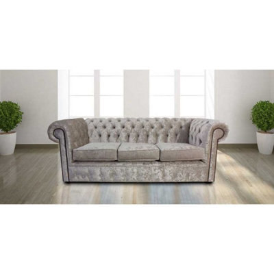 Chesterfield 3 Seater Sofa Senso Oyster Velvet Fabric In Classic Style - image 1