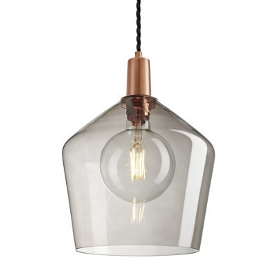 Industville Sleek Glass Schoolhouse Pendant - 10 Inch, Mocha Glass, Copper Pendant
