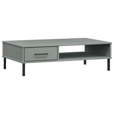 Berkfield Durable Coffee Table With Metal Legs Grey Solid Wood Pine Oslo - image 1
