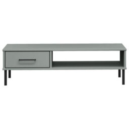 Berkfield Durable Coffee Table With Metal Legs Grey Solid Wood Pine Oslo - thumbnail 4