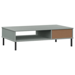 Berkfield Durable Coffee Table With Metal Legs Grey Solid Wood Pine Oslo - thumbnail 7