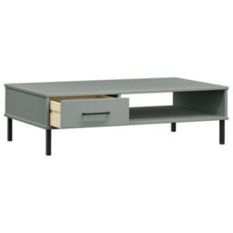 Berkfield Durable Coffee Table With Metal Legs Grey Solid Wood Pine Oslo - thumbnail 5