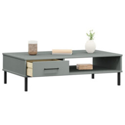Berkfield Durable Coffee Table With Metal Legs Grey Solid Wood Pine Oslo - thumbnail 3