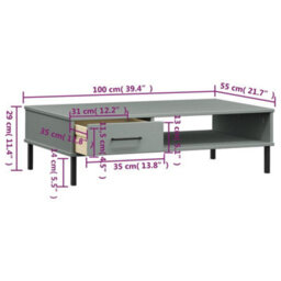 Berkfield Durable Coffee Table With Metal Legs Grey Solid Wood Pine Oslo - thumbnail 8