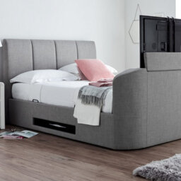 Copenhagen Upholstered Ottoman Tv Bed Mid Grey - Double Bed Frame Only