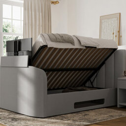 Copenhagen Upholstered Ottoman Tv Bed Mid Grey - Double Bed Frame Only - thumbnail 2