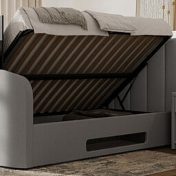 Copenhagen Upholstered Ottoman Tv Bed Mid Grey - Double Bed Frame Only - thumbnail 5
