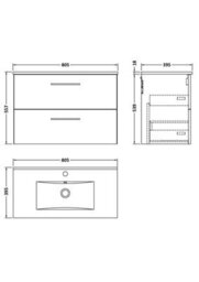 Balterley Bramshall Contemporary Bathroom 2 Soft Close Drawer & Minimalist Wall Hung Vanity Unit Basin, Midnight Blue, 800mm - thumbnail 2
