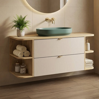 Heze Furniture Dalia Bathroom Cabinet Vanity 120Cm With Countertop Basin In Cashmere & Cremona Oak - image 1
