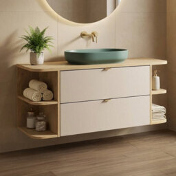 Heze Furniture Dalia Bathroom Cabinet Vanity 120Cm With Countertop Basin In Cashmere & Cremona Oak - thumbnail 1