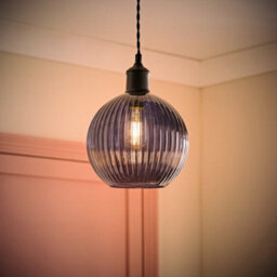 Valuelights Maddison Navy Blue Ribbed Glass Easy Fit Pendant Lamp Shade With Bulb - thumbnail 1