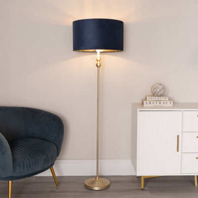 Valuelights Maggie Gold Candlestick Floor Lamp With Navy Blue Velvet With Gold Inner Lamp Shade - image 1