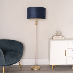Valuelights Maggie Gold Candlestick Floor Lamp With Navy Blue Velvet With Gold Inner Lamp Shade - thumbnail 4