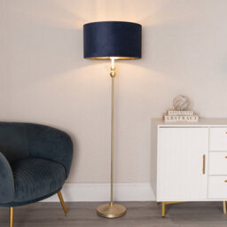 Valuelights Maggie Gold Candlestick Floor Lamp With Navy Blue Velvet With Gold Inner Lamp Shade