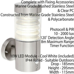 Ip44 Outdoor Led Light Brushed Steel Spiraled Pir Wall Lamp Porch Outdoor Shade - thumbnail 2