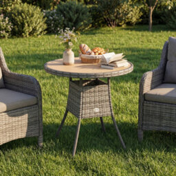 Outsunny Outdoor Pe Rattan Dining Table W/ Wood-Plastic Composite Top, Natural - thumbnail 9