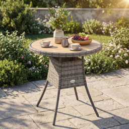 Outsunny Outdoor Pe Rattan Dining Table W/ Wood-Plastic Composite Top, Natural - thumbnail 7