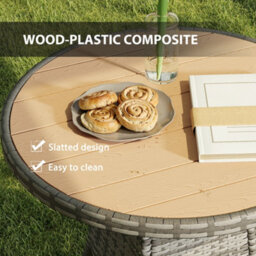 Outsunny Outdoor Pe Rattan Dining Table W/ Wood-Plastic Composite Top, Natural - thumbnail 5