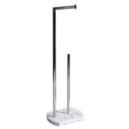 Showerdrape Octavia White Marble & Chrome Toilet Roll Holder & Spare Paper Holder Combination - thumbnail 1