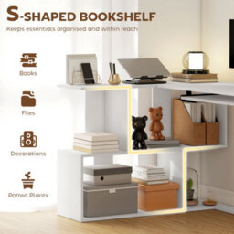 Homcom L-Shaped Corner Desk With Keyboard Tray And Open Shelves, White - thumbnail 5