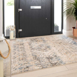 Loomed Blue Beige Distressed Diamond Soft Living Area Rug 120X170Cm - thumbnail 2