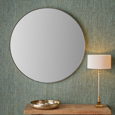 Pacific Lifestyle Round Wall Mirror Silver Metal Slim Frame 100Cm Contemporary - image 1