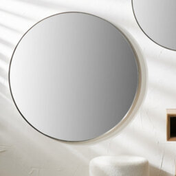 Pacific Lifestyle Round Wall Mirror Silver Metal Slim Frame 100Cm Contemporary - thumbnail 3